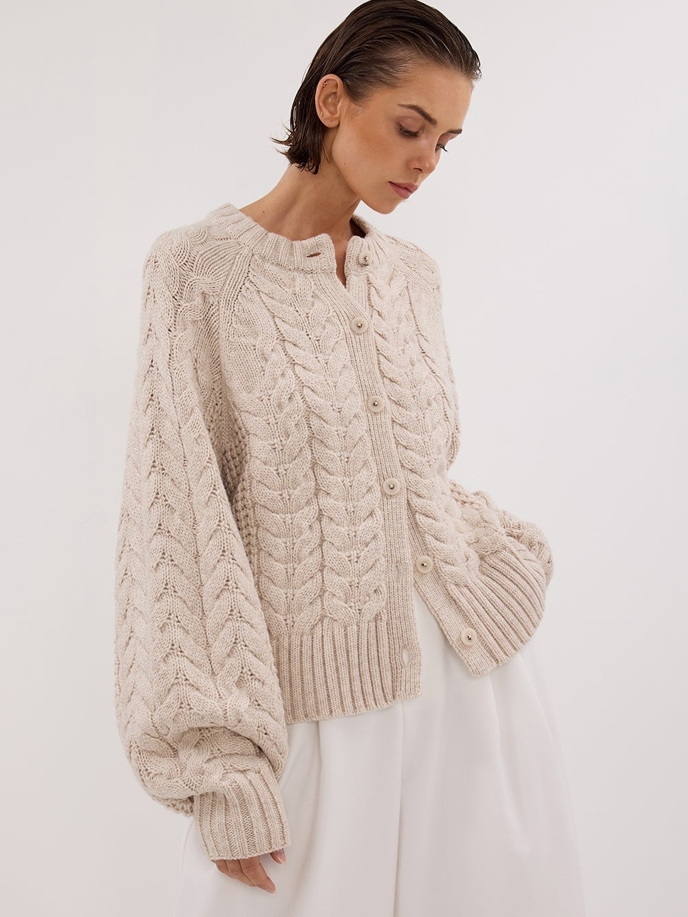Dissh Tom Chalk Off White Cream Chunky Cable Knit Relaxed Cardigan Sz S